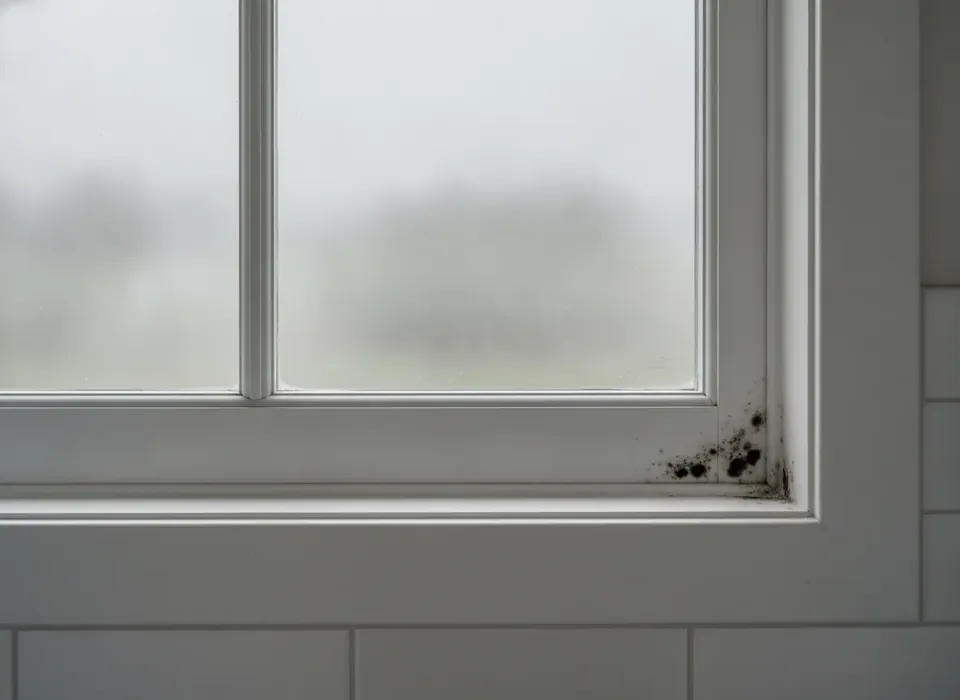 Mold on a bathroom window sill from condensation